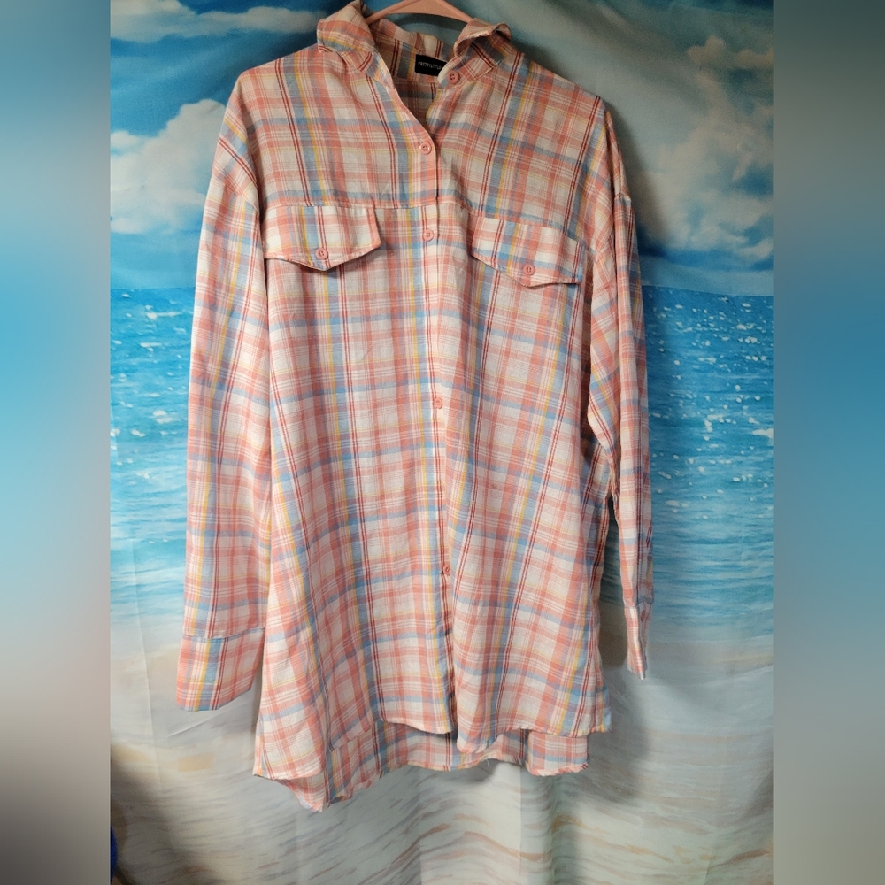 PrettyLittleThing Plaid button Down Shirt Tunic Size 6